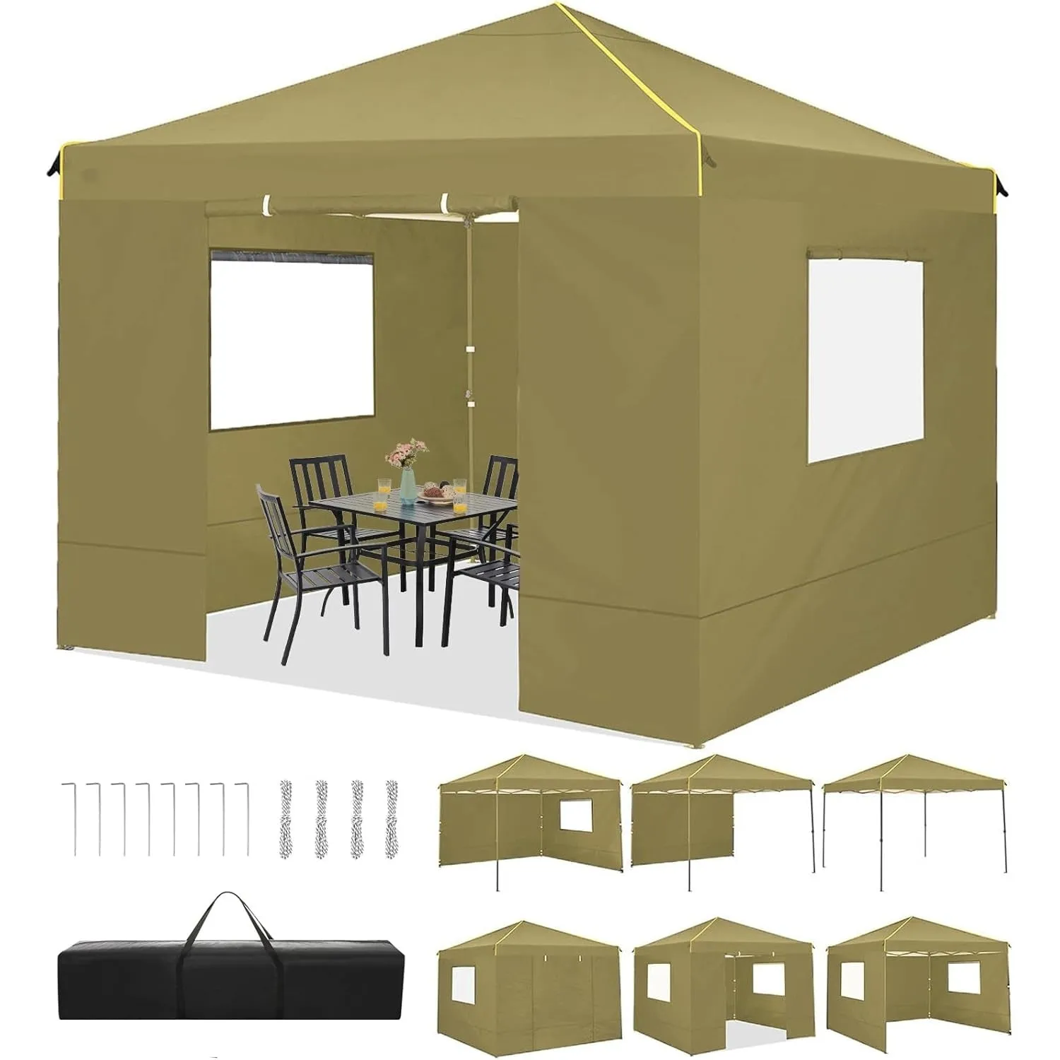 TOOLUCK Canopy Tent, 10x10 Pop Up Canopy Tent with Sidewalls and Roll-up Ventilated Windows with Mosquito net, Ez Outdoor Commercial Instant Gazebo Tent for Party Waterproof with Carrybag