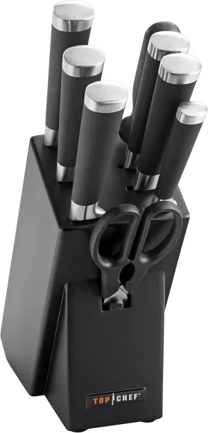 Top Chef 9 Piece Samurai Kitchen Knife Block Set, Black