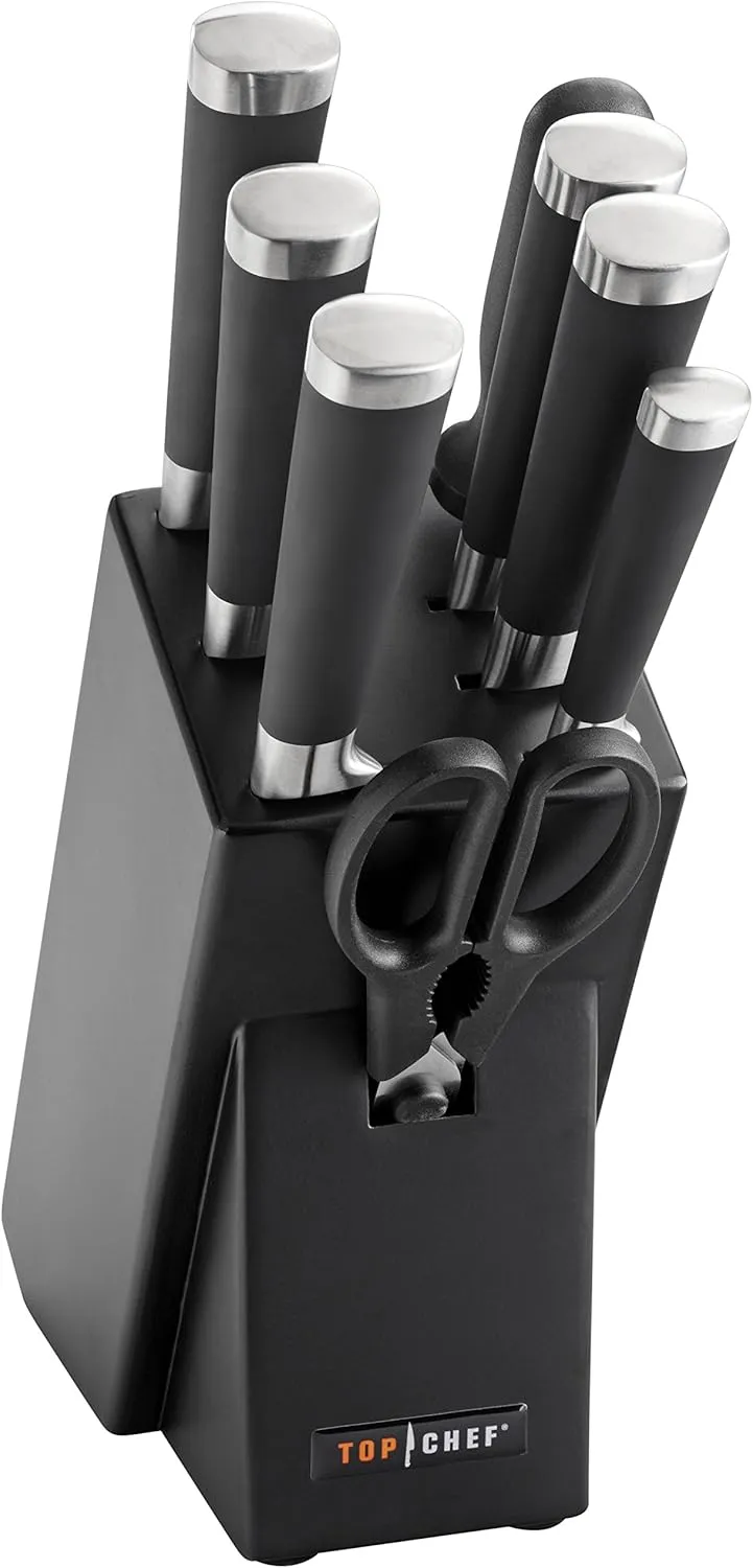 Top Chef 9 Piece Samurai Kitchen Knife Block Set, Black