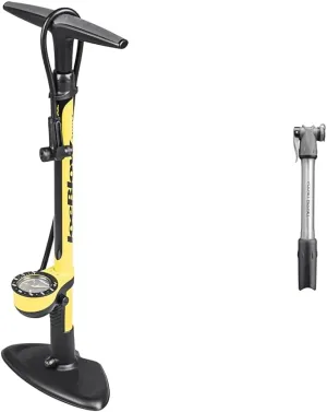 Topeak Joe Blow Sport III High Pressure Floor Pump,Yellow & Pocket Rocket Master Blaster Bike Pump, Silver/Black, L x W x H ﻿22.2 x 4.2 x 2.5 cm / ﻿8.7” x 1.7” x 1.0”