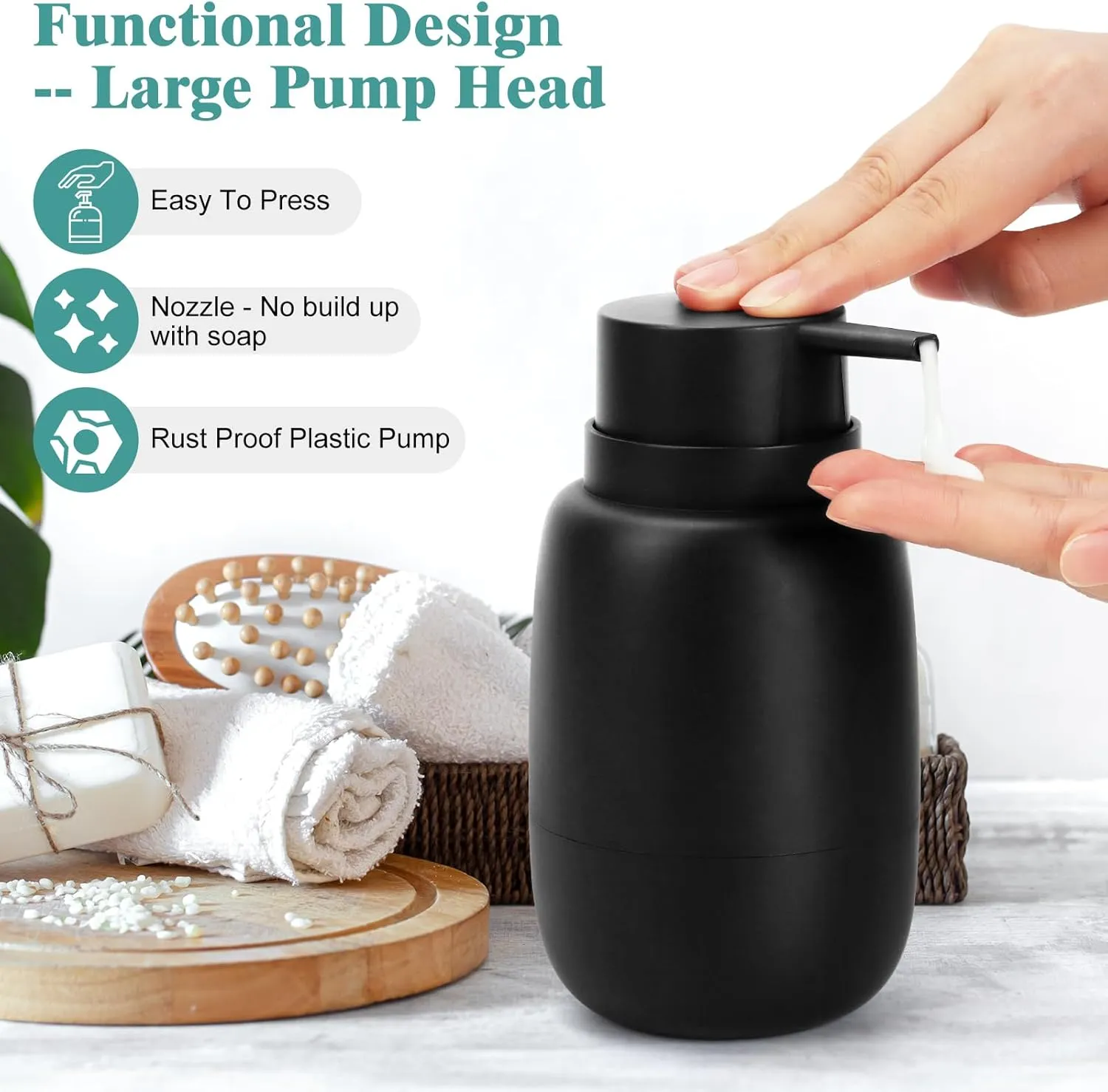 Topsky Black Soap Dispensers - 2 Pack Plastic Pump Bottles, 500ml, Rustproof, BPA &, Suitable for Kitchen & Bathroom, Liquid Hand Soap, Shampoo, Lotion, Essential Oil