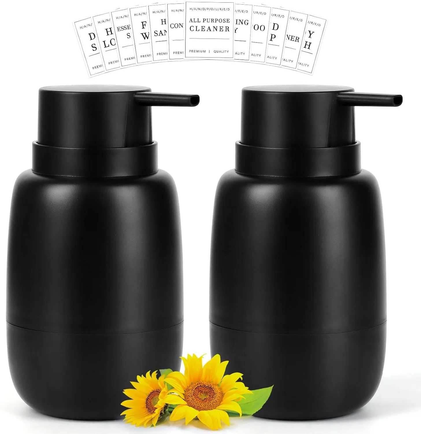 Topsky Black Soap Dispensers - 2 Pack Plastic Pump Bottles, 500ml, Rustproof, BPA &, Suitable for Kitchen & Bathroom, Liquid Hand Soap, Shampoo, Lotion, Essential Oil
