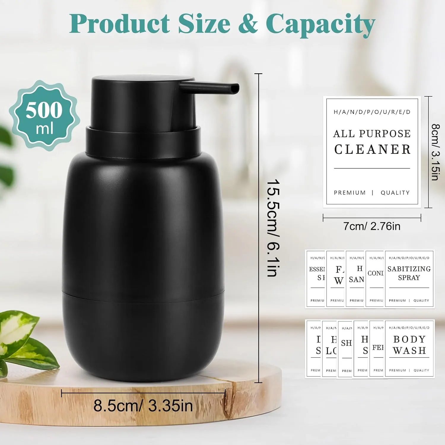 Topsky Black Soap Dispensers - 2 Pack Plastic Pump Bottles, 500ml, Rustproof, BPA &, Suitable for Kitchen & Bathroom, Liquid Hand Soap, Shampoo, Lotion, Essential Oil
