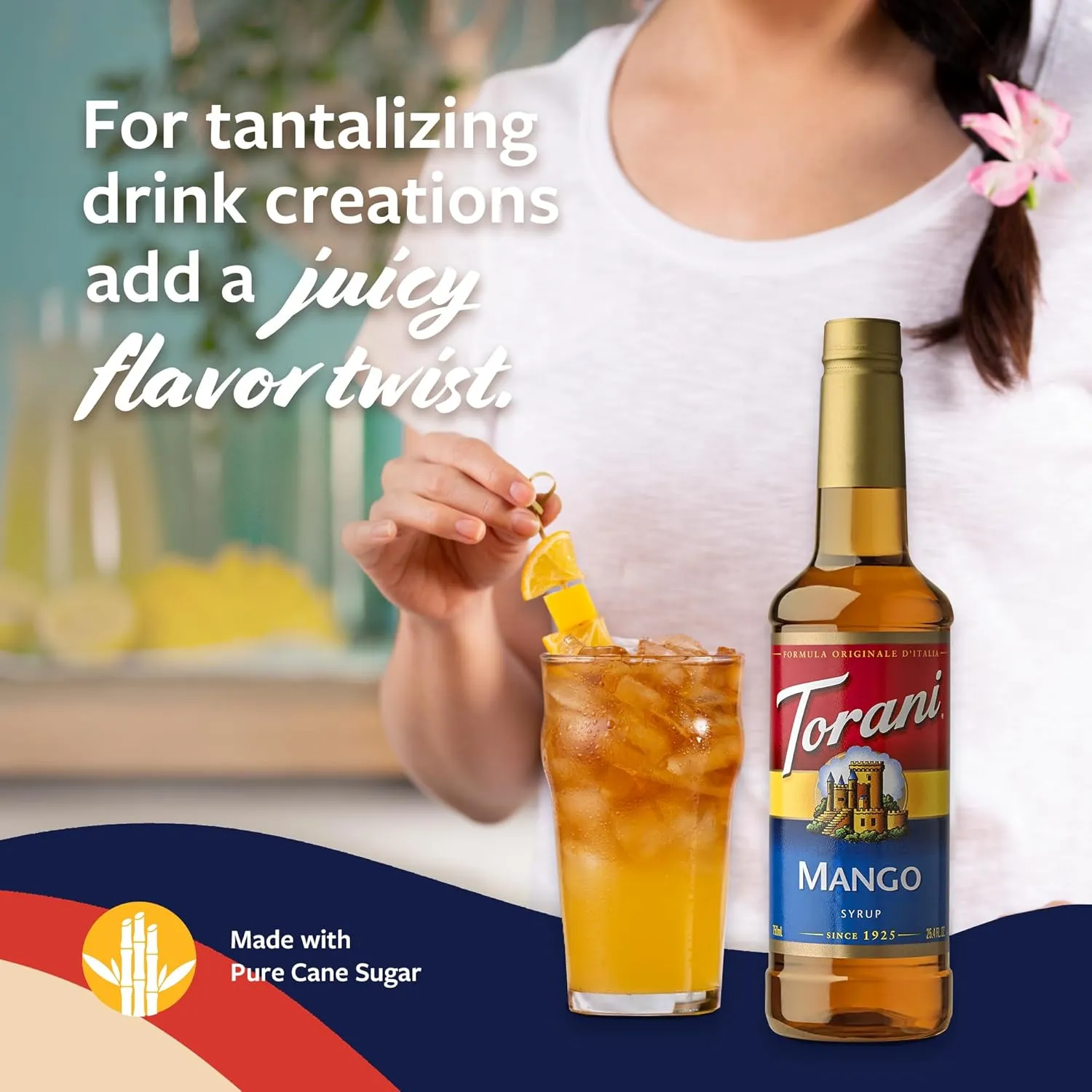 Torani Mango Syrup for Drinks, Flavoring for Iced Tea, Lemonade, and Sodas, Pump Included, 25.4 Oz