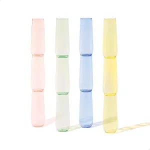 TOSSWARE POP 9oz Flute - Color Series SET OF 12, Premium Quality, Recyclable, Unbreakable & Crystal Clear Plastic Champagne Glasses