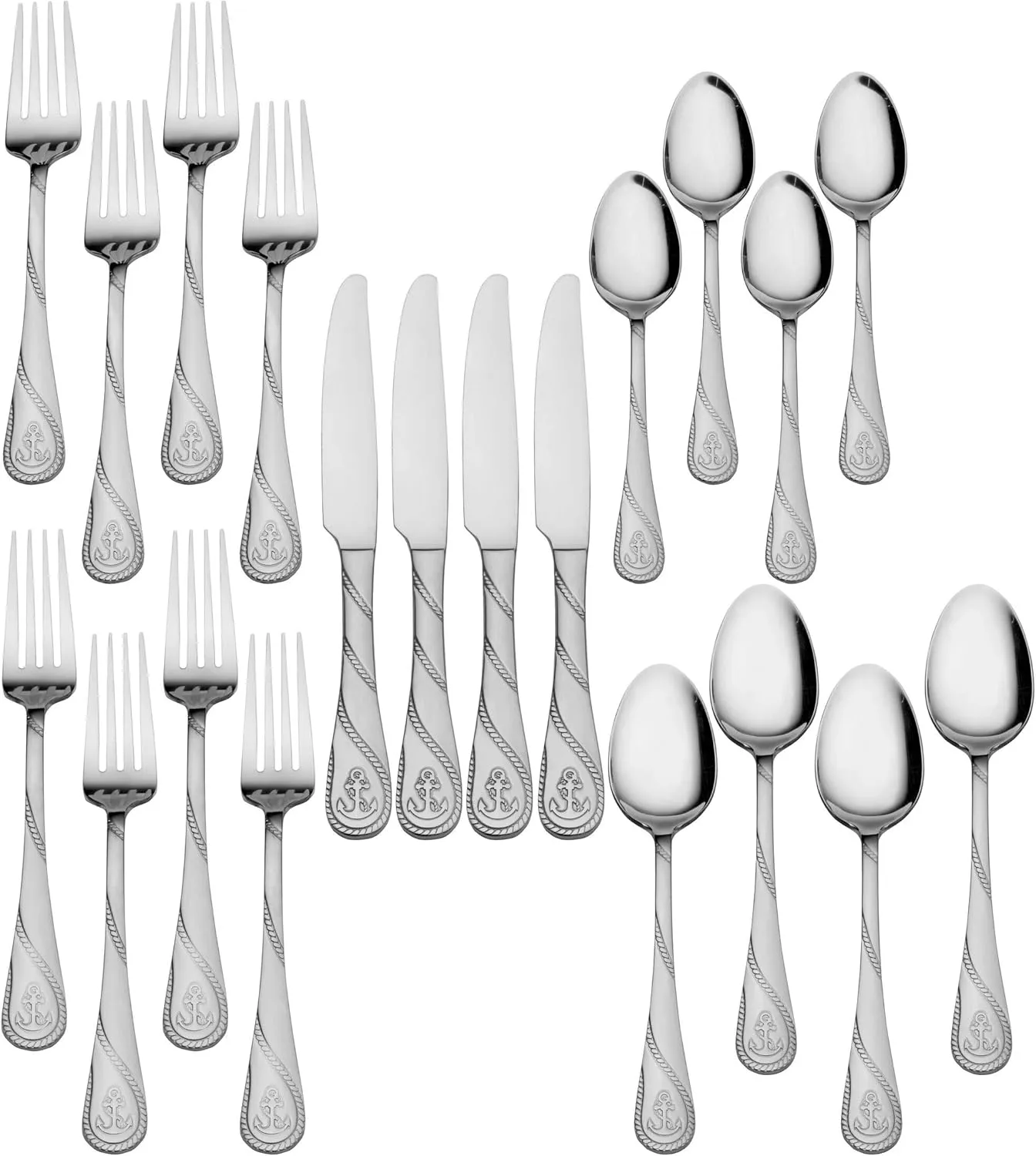 Towle Everyday Anchor Flatware Service for 4, 20 Piece Set, 18/0 Stainless Steel, Silverware Set