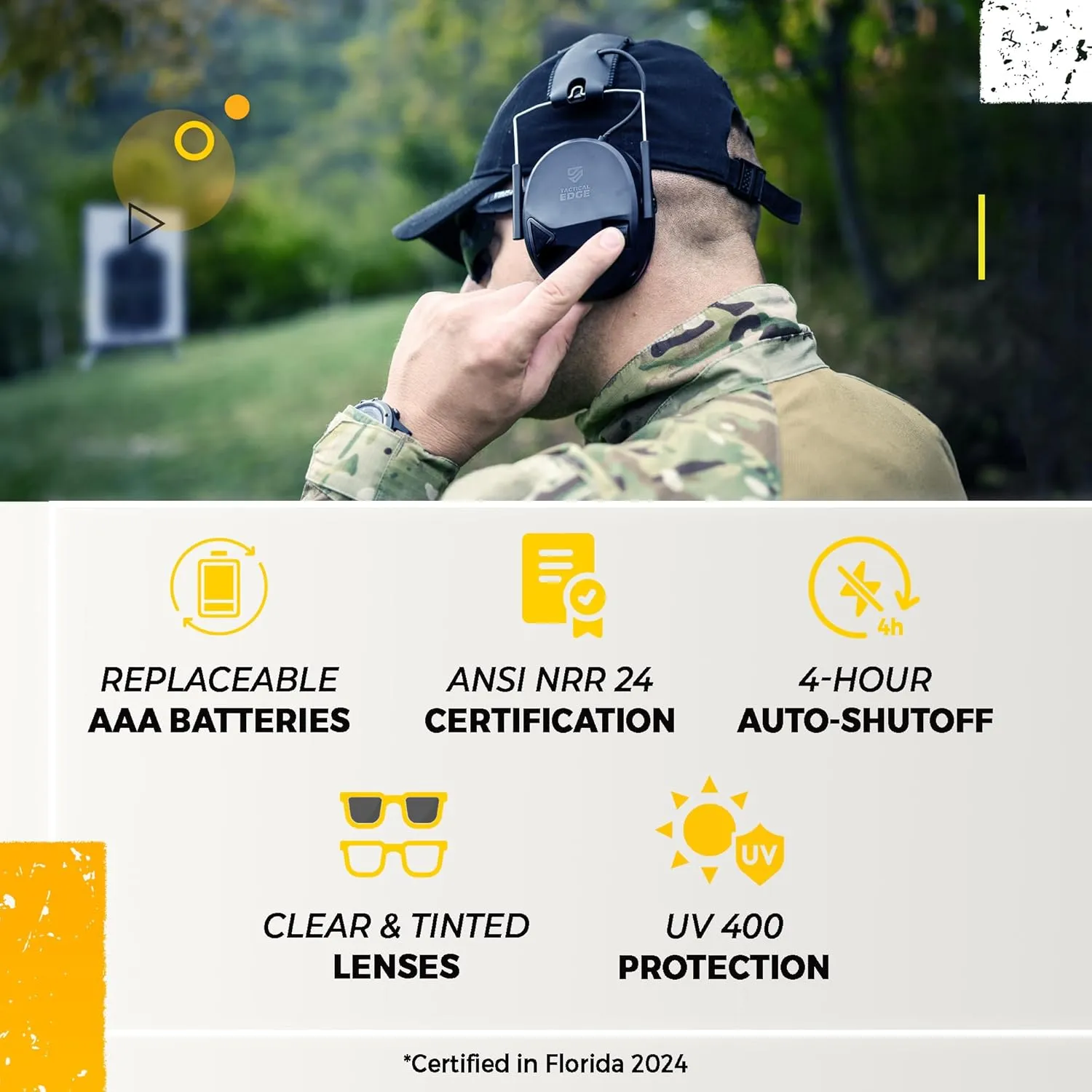 TradeSmart Complete Shooting Eye and Ear Protection: Electronic Earmuffs for Shooting, Range Glasses & Hard Carrying Case