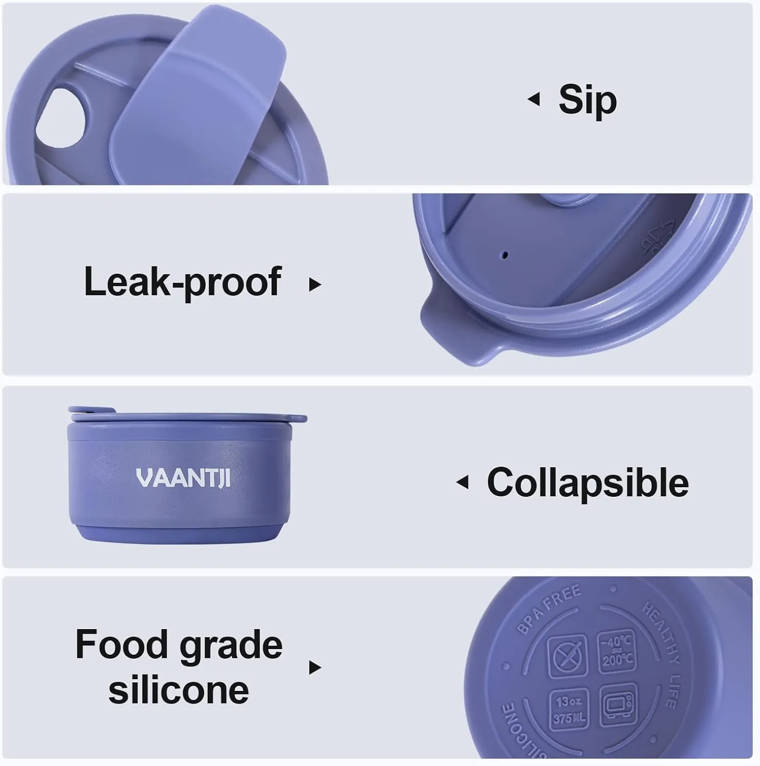Travel Reusable Silicone Collapsible,13 oz/375 ml,Collapsible Travel Mug,Collapsible Cup for Hot and Cold Drinks(Oxford-blue)