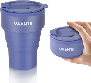 Travel Reusable Silicone Collapsible,13 oz/375 ml,Collapsible Travel Mug,Collapsible Cup for Hot and Cold Drinks(Oxford-blue)