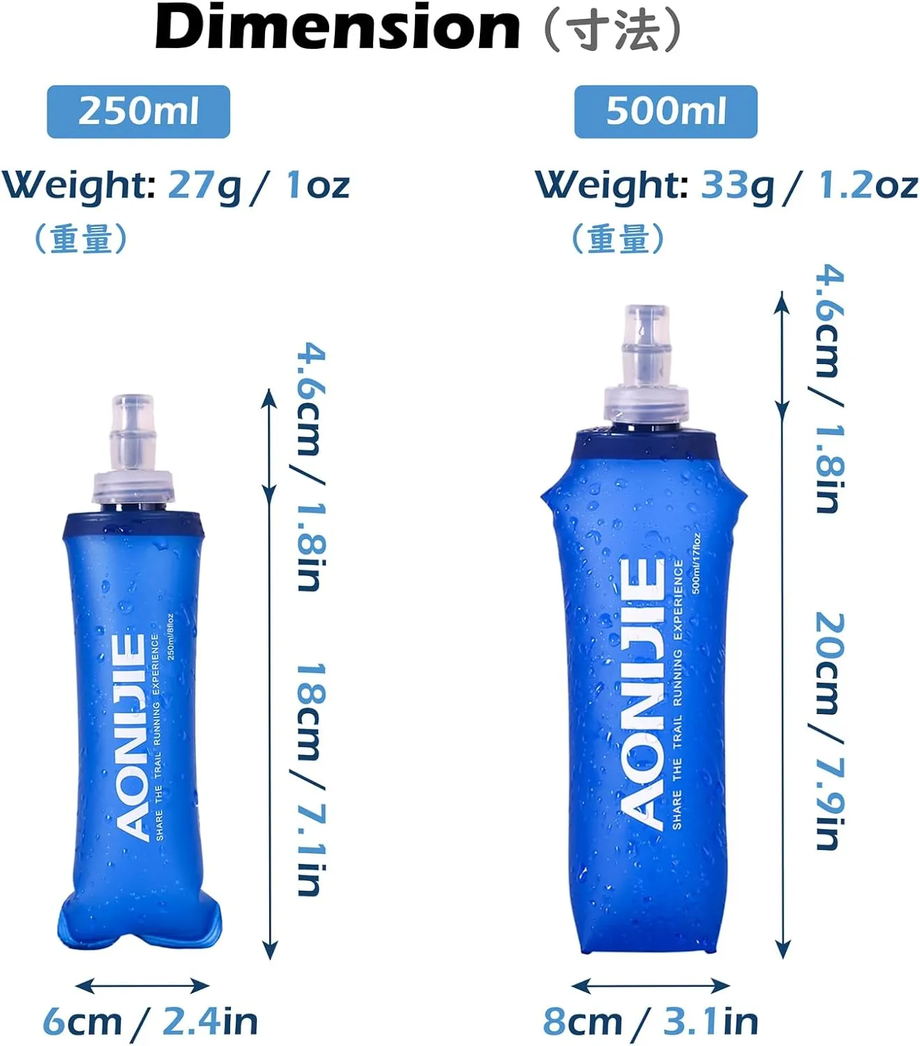 TRIWONDER TPU Soft Folding Water Bottles BPA-Free Collapsible Flask for Hydration Pack - Ideal for Running Hiking Cycling Climbing (500ml/16.9oz - Pack of 2)