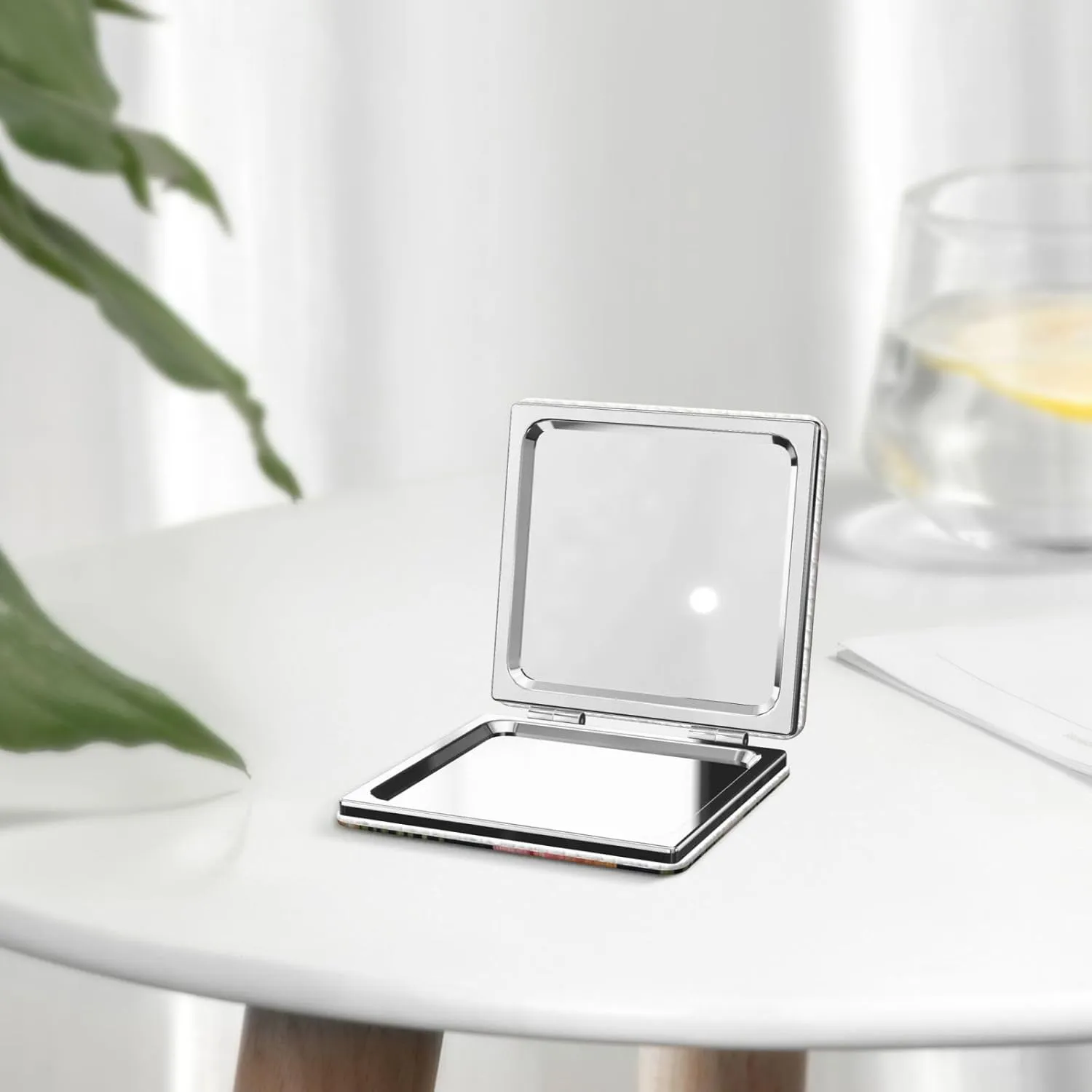 Tropical Flower and Corgi Printed Square Pocket Makeup Mirror with 1X/2X Magnification, Portable Mini Travel Makeup Mirror for Travel Daily Work Beauty
