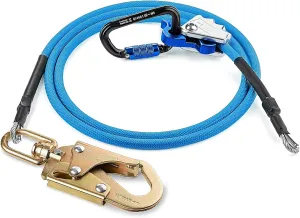 TRSMIMA Steel Wire Core Flipline - 12ft Fall Protection Arborist Climbing Tree Arborist 1/2" Galvanized Steel Cable Lanyard Kit with Swivel Snap Hook Triple Lock Carabiner Rope Grab Adjuster