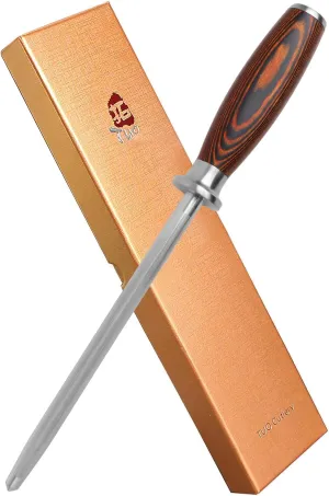 TUO Honing Steel, Sharpening Rod for Kitchen Knives Daily Sharpening Maintenance, High Carbon German Stainless Steel with Pakkawood Handle, 8 inch - Fiery Phoenix Series