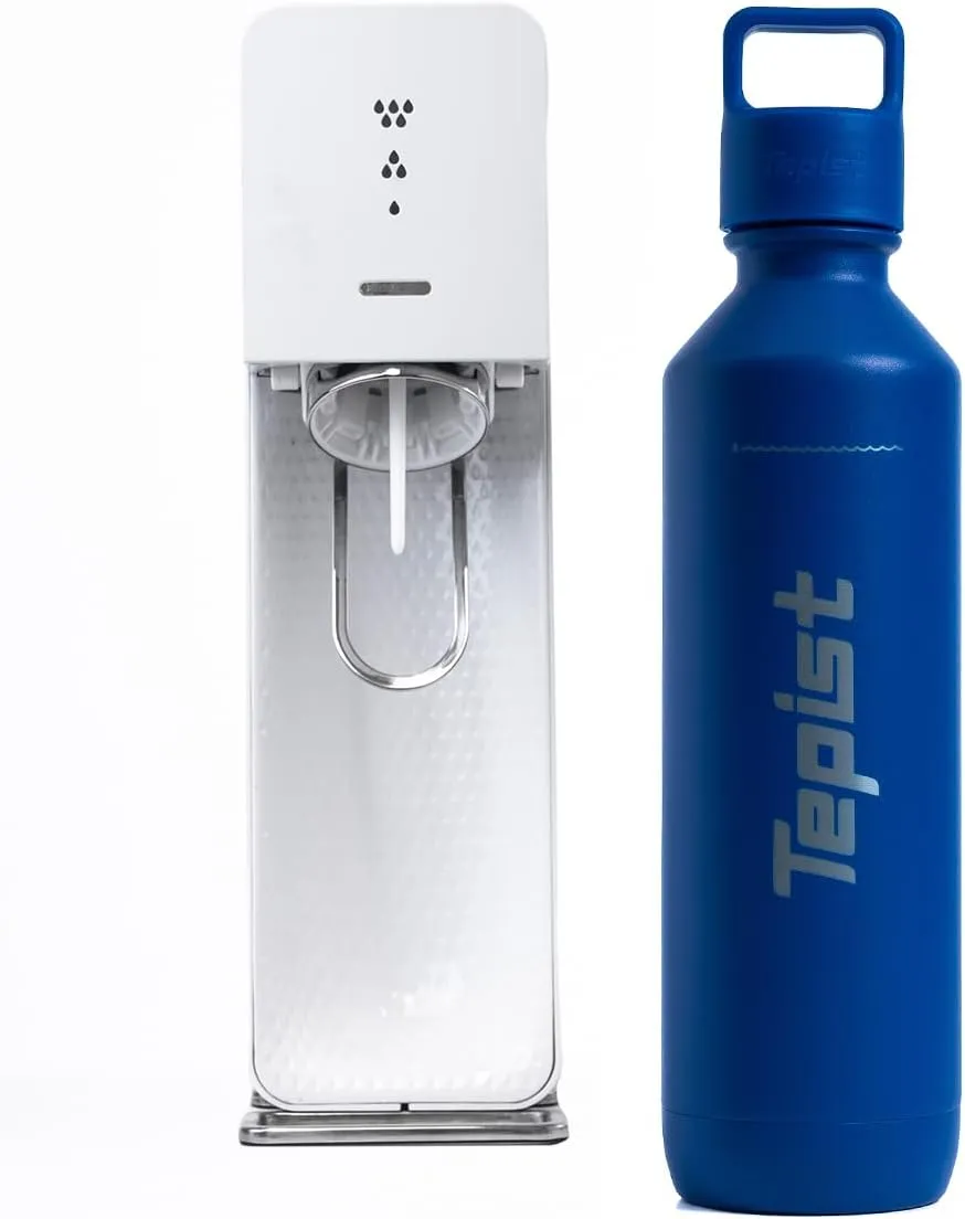 TwentyO 20oz Stainless Steel Bottle Compatible with Sodastream Machines | Powder Coated Blue | Vacuum Sealed | Double Walled | Leak-Proof | Easy to Carry | Reusable Bottle