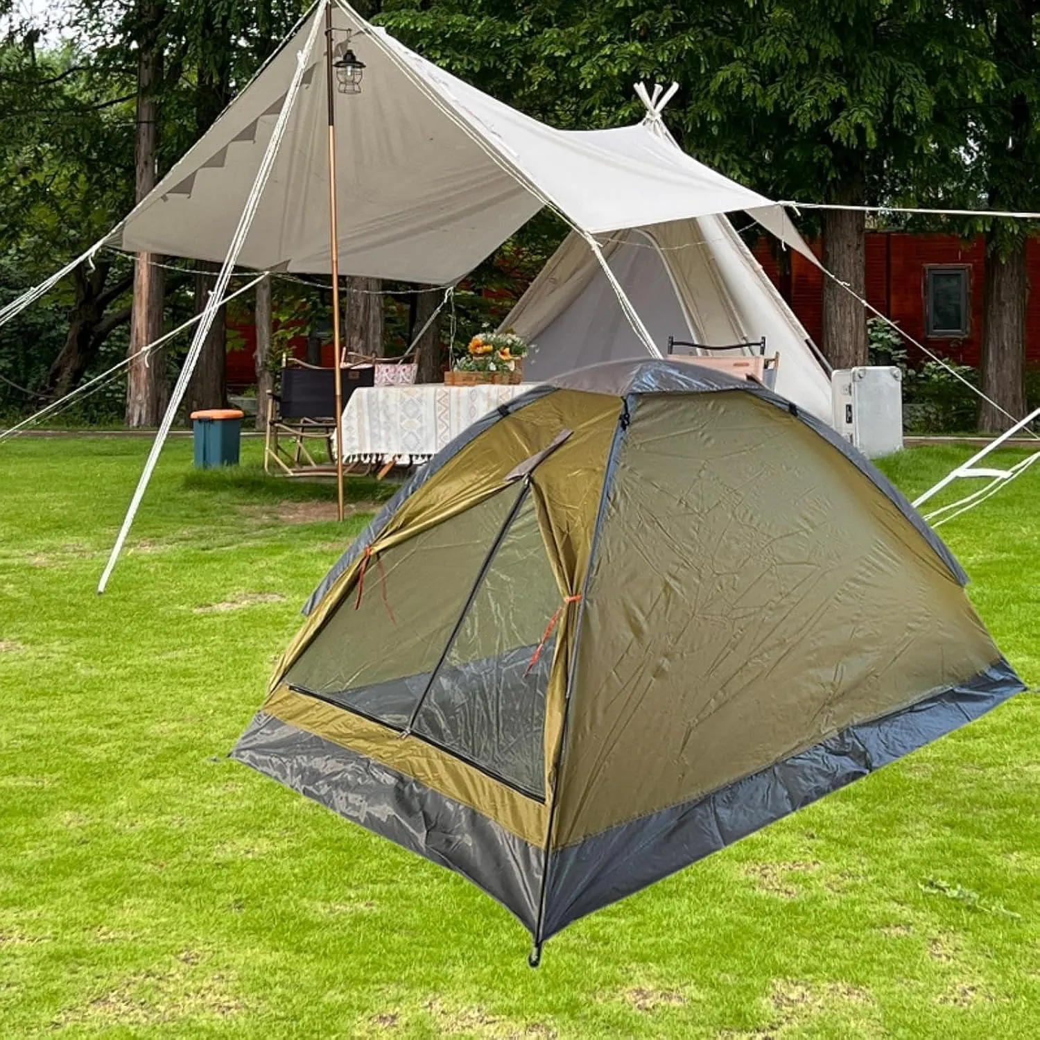 Two Person Camping Tent Easy Quick Setup Dome Water Resistant Single Layer Shelter Tent for Backyard Yard Picnic Lawn