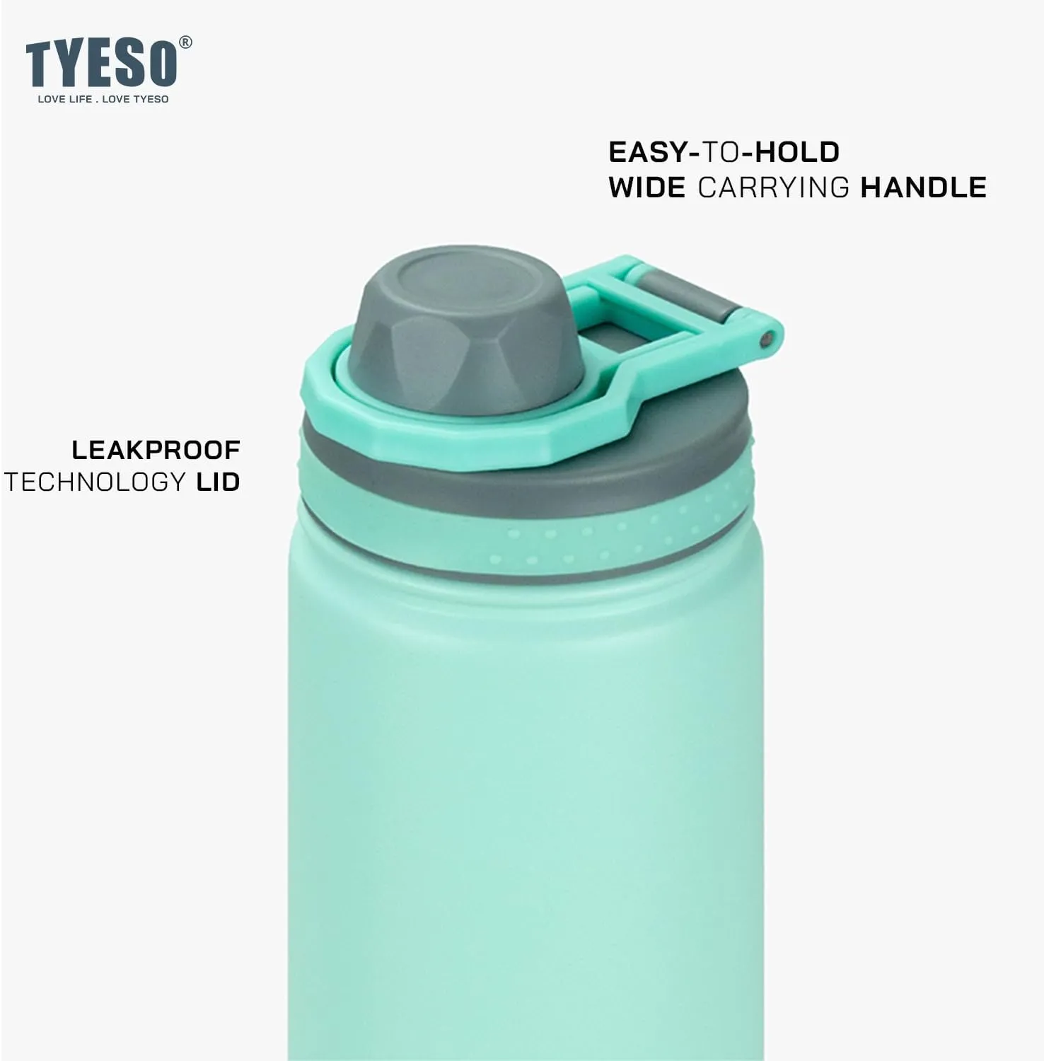 TYESO Water Bottle with Carrying Handle Lid | Insulated Stainless Steel Thermos | Travel Water Bottles for Gym & Sports | Leak Proof & BPA Free | Quick Flip Go Collection | 25oz (Pink)