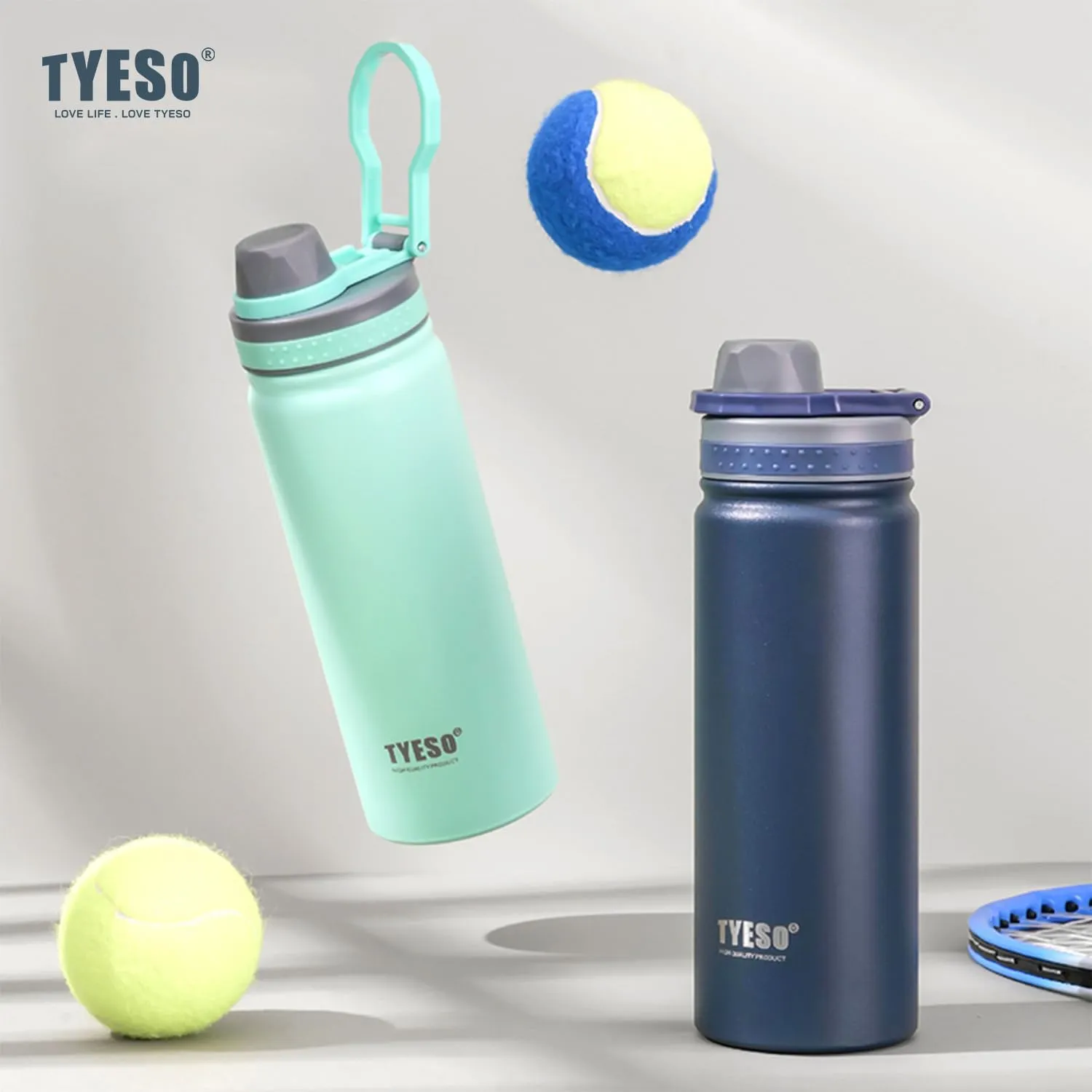 TYESO Water Bottle with Carrying Handle Lid | Insulated Stainless Steel Thermos | Travel Water Bottles for Gym & Sports | Leak Proof & BPA Free | Quick Flip Go Collection | 25oz (Pink)