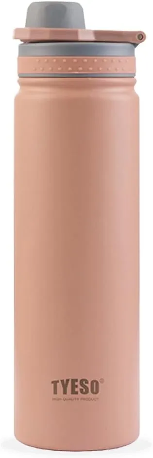 TYESO Water Bottle with Carrying Handle Lid | Insulated Stainless Steel Thermos | Travel Water Bottles for Gym & Sports | Leak Proof & BPA Free | Quick Flip Go Collection | 25oz (Pink)