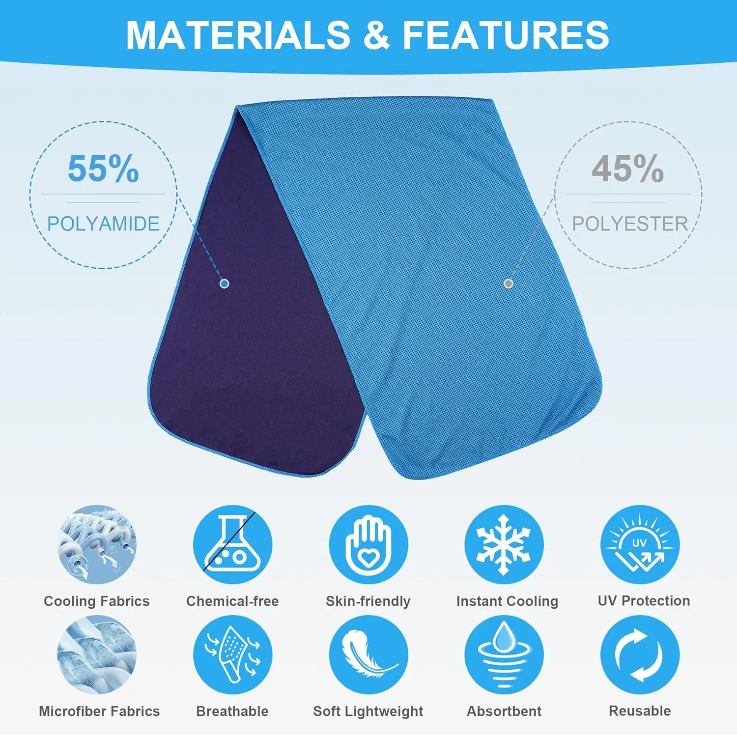 U-pick Cooling Towels Bulk[40"x12"] Breathable Microfiber Cold Towel, Stay Cool Neck Rags Hot Weather, Sweat Towel for Gym, Yoga, Workout, Golf, Sport, Baseball, Camping, Beach, Travel