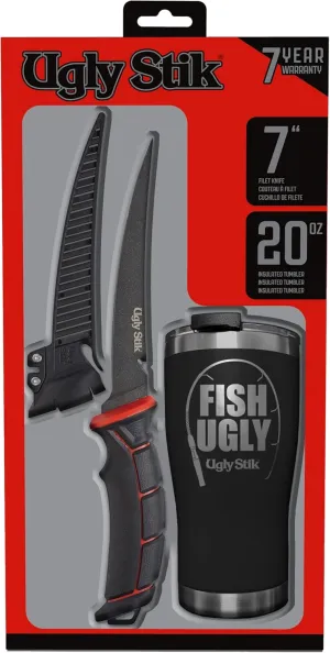Ugly Stik Tools Fishing Fillet Knife and Tumbler Gift Set, Black, 7