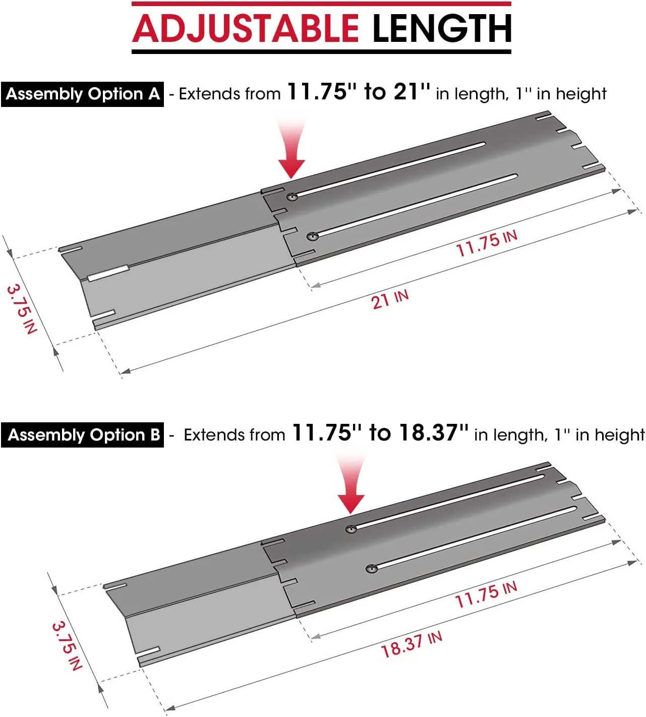 Unicook 3 Pack Adjustable Grill Heat Plate, Extend from 11.75" up to 21" Length, Gas Grill Burner Cover Replacement Parts, Stainless Steel Flame Tamers, BBQ Heat Shield Tents