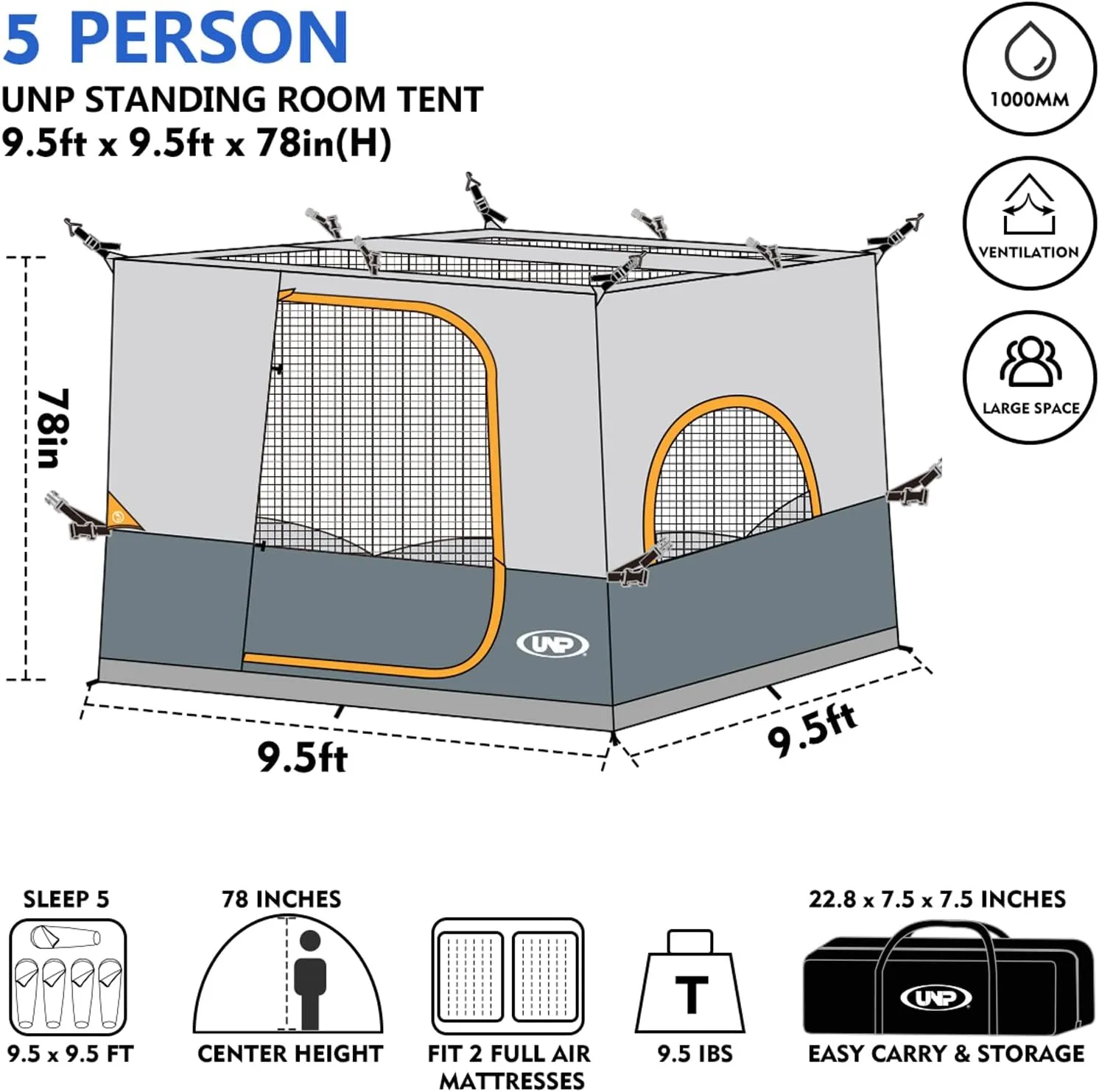 UNP Camping Cube | Canopy Inner Tent for 10' x 10' ft Pop Up Canopy Tent Fully Vented Roof Easy Set Up Enclosed Canopy(Canopy/SHELTER NOT Included) Gray
