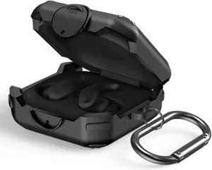 [Upgrade Lock] Case for Beats Fit Pro 2021, VAEKNVG Shock-Absorbing Protective Armor Cover for Beats Fit Pro Earbuds Accessories, TPU Hard Shell with Carabiner,Black