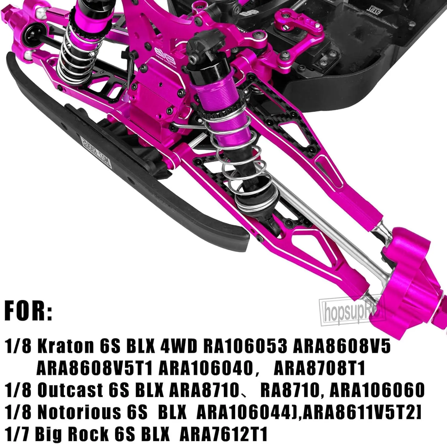 Upgrades for 1/8 Kraton/Notorious/Outcast 6S BLX,1/7 Big Rock 6S BLX,Aluminum Front Rear Suspension Arms & Front Steering Block Knuckles & C-Hubs Caster Blocks & Rear Hubs Hops Up,Pink
