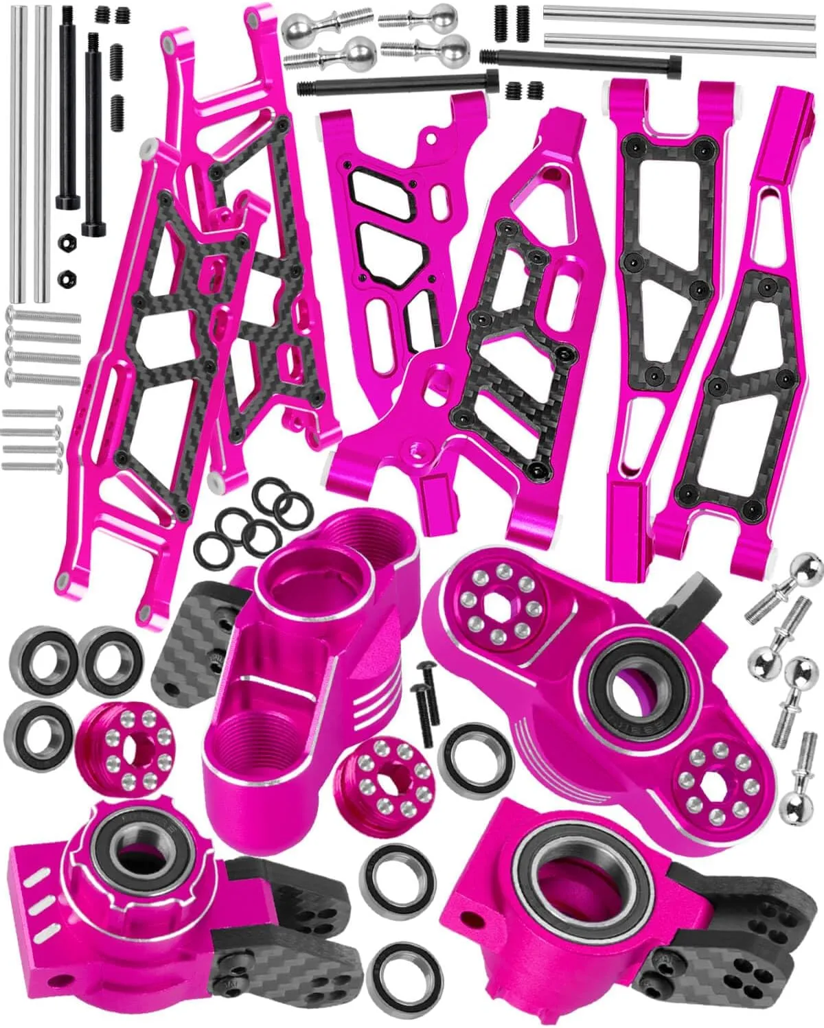 Upgrades for 1/8 Kraton/Notorious/Outcast 6S BLX,1/7 Big Rock 6S BLX,Aluminum Front Rear Suspension Arms & Front Steering Block Knuckles & C-Hubs Caster Blocks & Rear Hubs Hops Up,Pink