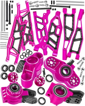 Upgrades for 1/8 Kraton/Notorious/Outcast 6S BLX,1/7 Big Rock 6S BLX,Aluminum Front Rear Suspension Arms & Front Steering Block Knuckles & C-Hubs Caster Blocks & Rear Hubs Hops Up,Pink