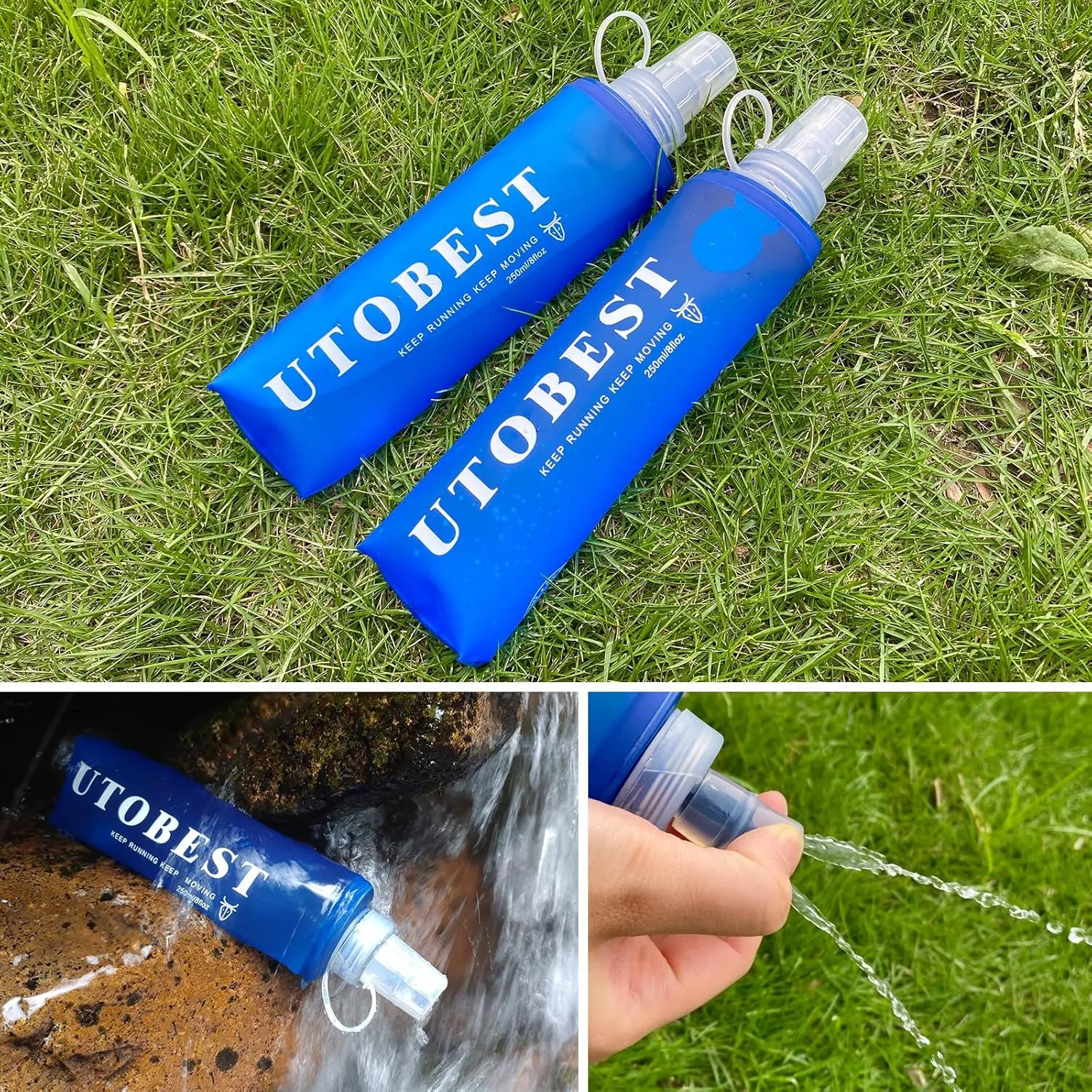 UTOBEST Soft Flask, 2 Pack Soft Flask Running Bottles 500ml,TPU Foldable Running Flask, Portable Collapsible Flask Handheld for Travel Traveling Hiking Cycling City Walk