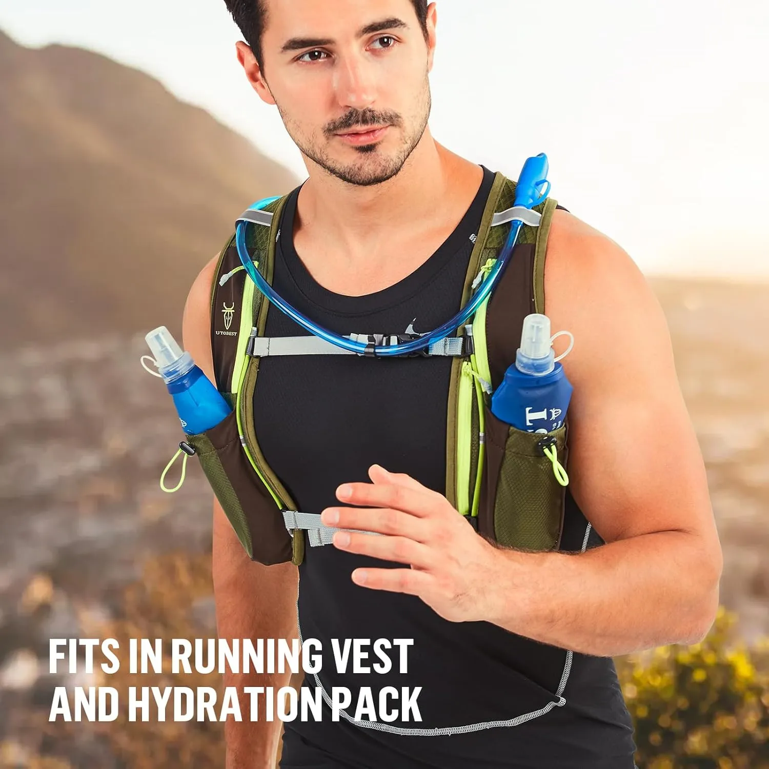 UTOBEST Soft Flask, 2 Pack Soft Flask Running Bottles 500ml,TPU Foldable Running Flask, Portable Collapsible Flask Handheld for Travel Traveling Hiking Cycling City Walk