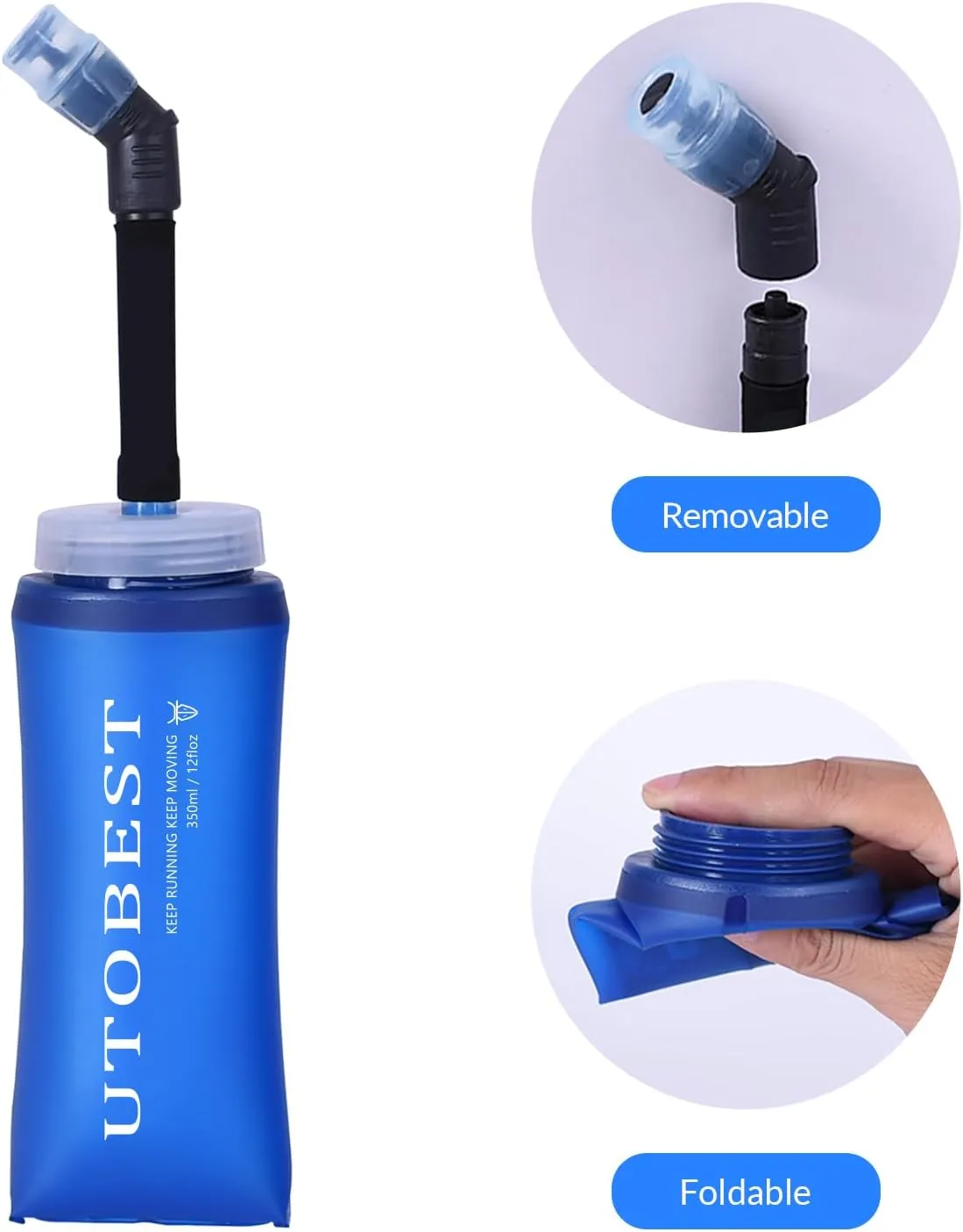 UTOBEST Soft Flask Collapsible Running Water Bottle, Flexible TPU Folding Running Flask for Hydration Pack, Soft Flask Running Bottles for Hiking Cycling