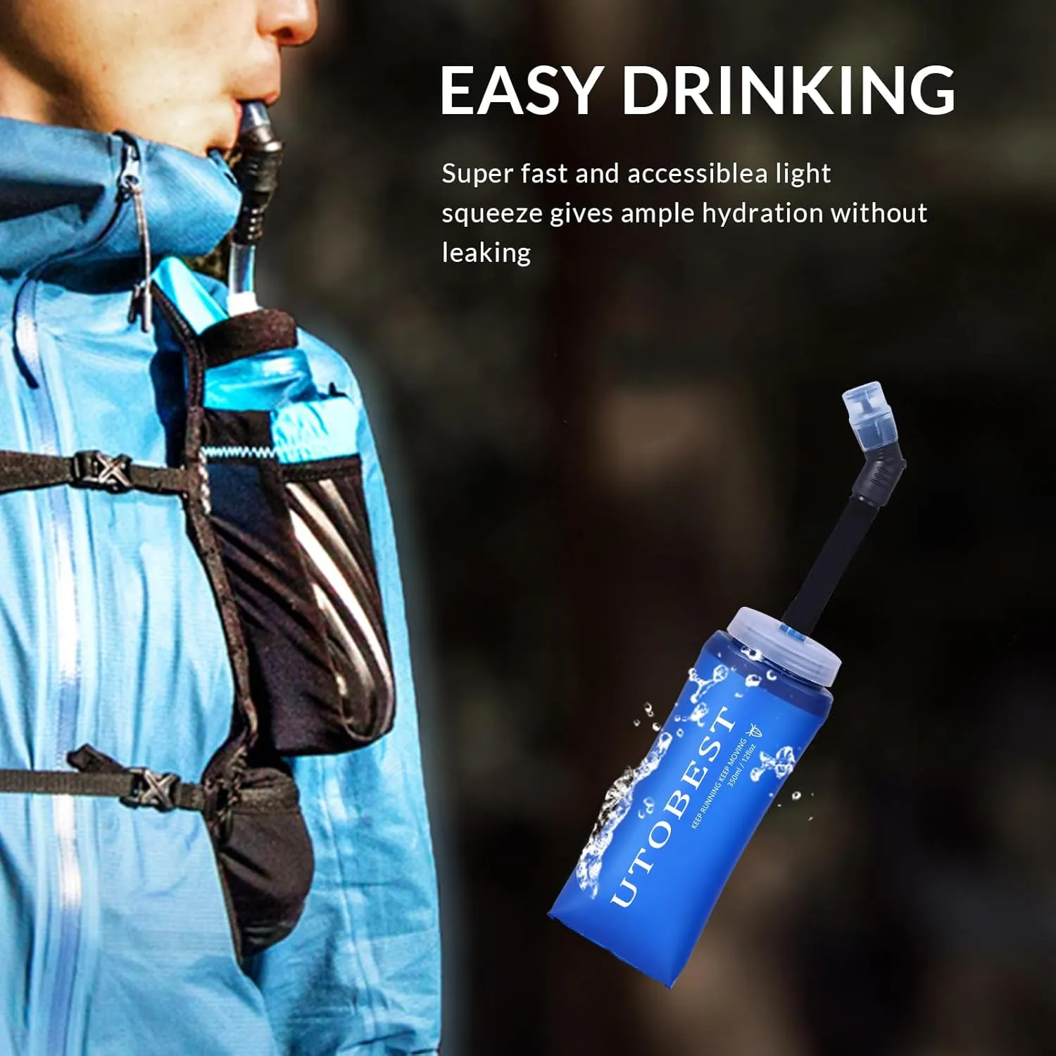 UTOBEST Soft Flask Collapsible Running Water Bottle, Flexible TPU Folding Running Flask for Hydration Pack, Soft Flask Running Bottles for Hiking Cycling