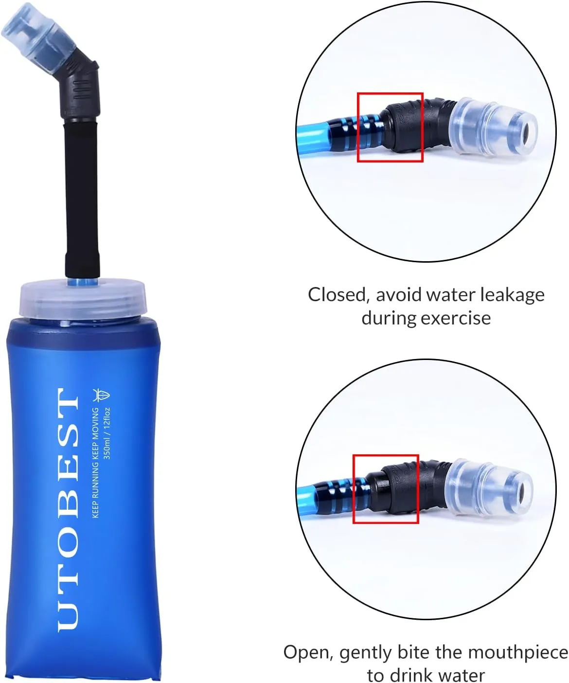 UTOBEST Soft Flask Collapsible Running Water Bottle, Flexible TPU Folding Running Flask for Hydration Pack, Soft Flask Running Bottles for Hiking Cycling