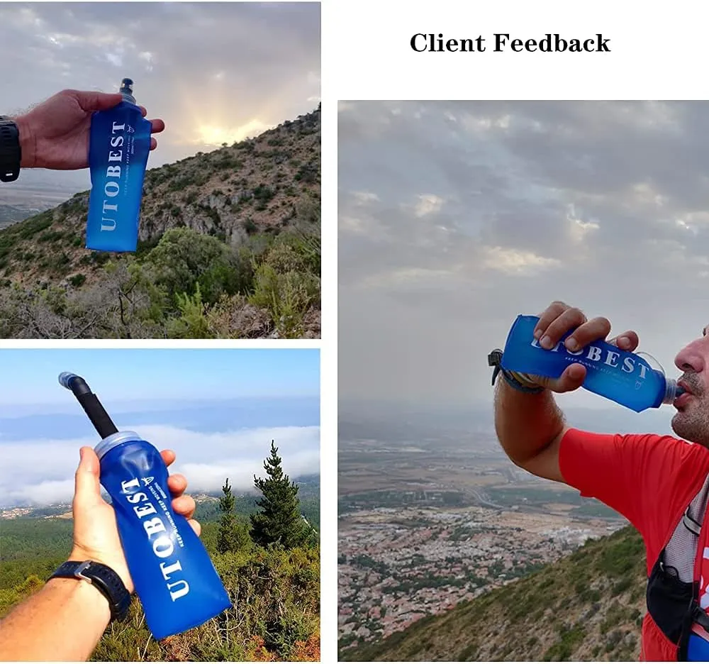 UTOBEST Soft Flask Collapsible Running Water Bottle, Flexible TPU Folding Running Flask for Hydration Pack, Soft Flask Running Bottles for Hiking Cycling