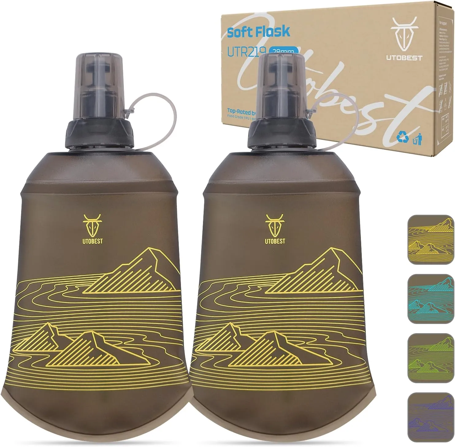 UTOBEST Soft Flask, Flexible TPU Hydration Water Bottle, Collapsible for Running, Hiking, Cycling, Climbing, and Marathon (Yellow, 200ml (2 Pack))