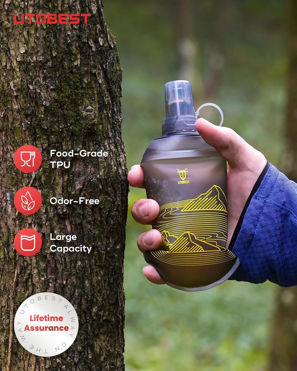 UTOBEST Soft Flask, Flexible TPU Hydration Water Bottle, Collapsible for Running, Hiking, Cycling, Climbing, and Marathon (Yellow, 200ml (2 Pack))