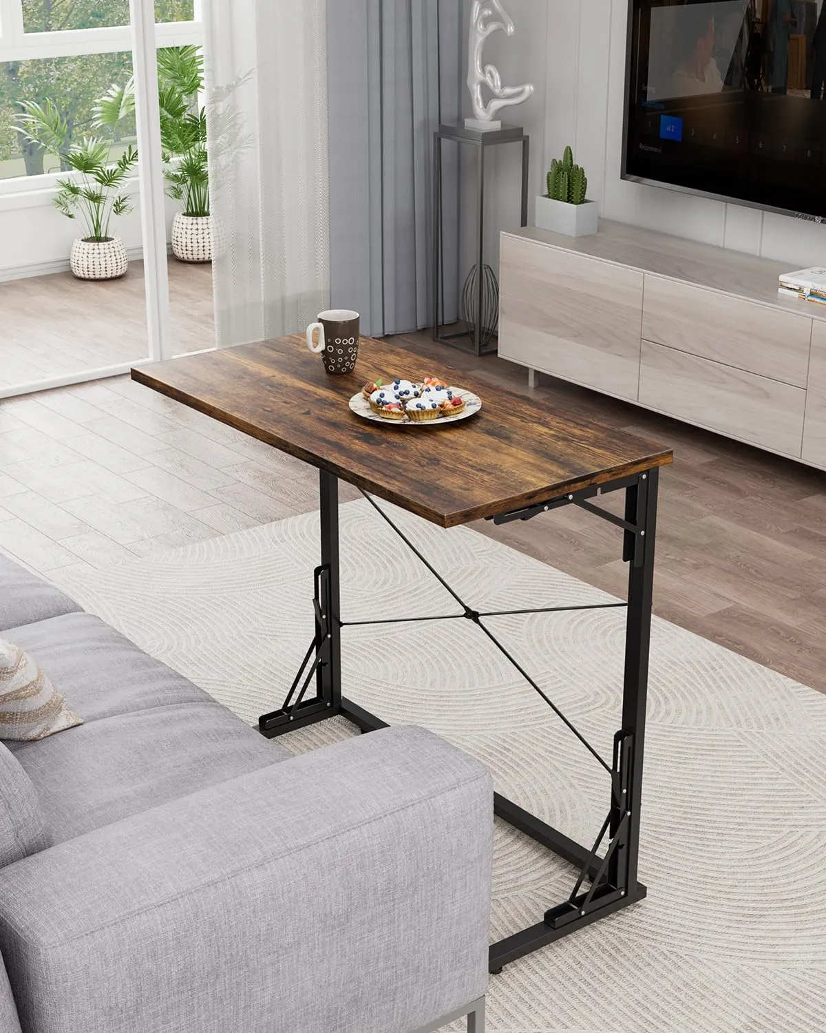 Vantic 31.5" Folding Desk, Foldable TV Tray Table for Eating on Couch, Extra Large TV Dinner Trays, Portable Fold Computer Writing Desk Table for Home Office, Rustic Brown