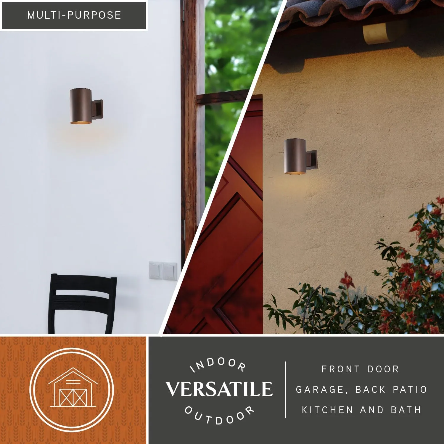 VAXCEL Chiasso Modern Outdoor Porch Light, 5" W x 7.25" H Bronze Cylinder Wall Sconce, Waterproof Dark Sky Wall Light for Porch, Patio, Deck, or Front Door