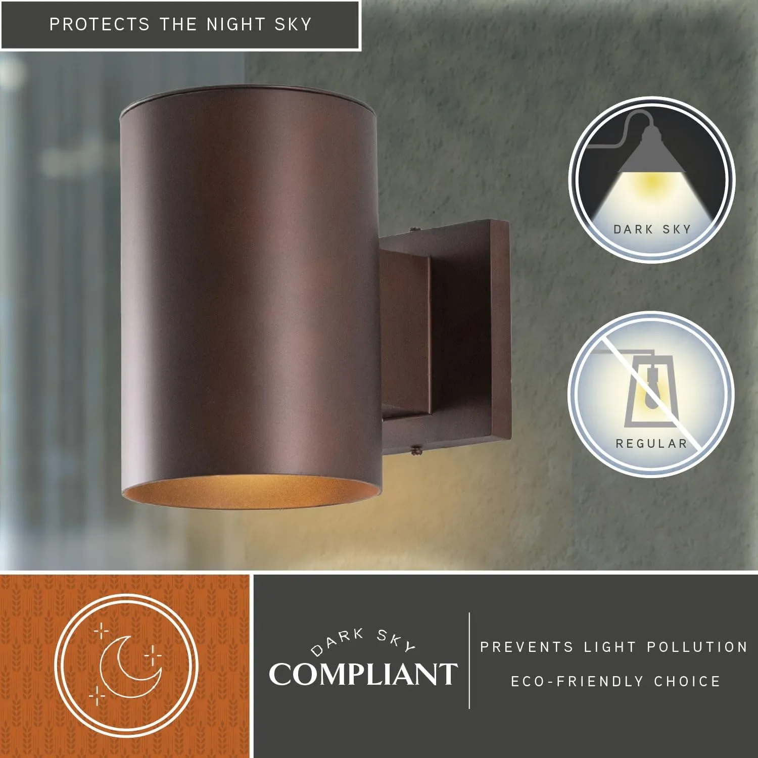 VAXCEL Chiasso Modern Outdoor Porch Light, 5" W x 7.25" H Bronze Cylinder Wall Sconce, Waterproof Dark Sky Wall Light for Porch, Patio, Deck, or Front Door