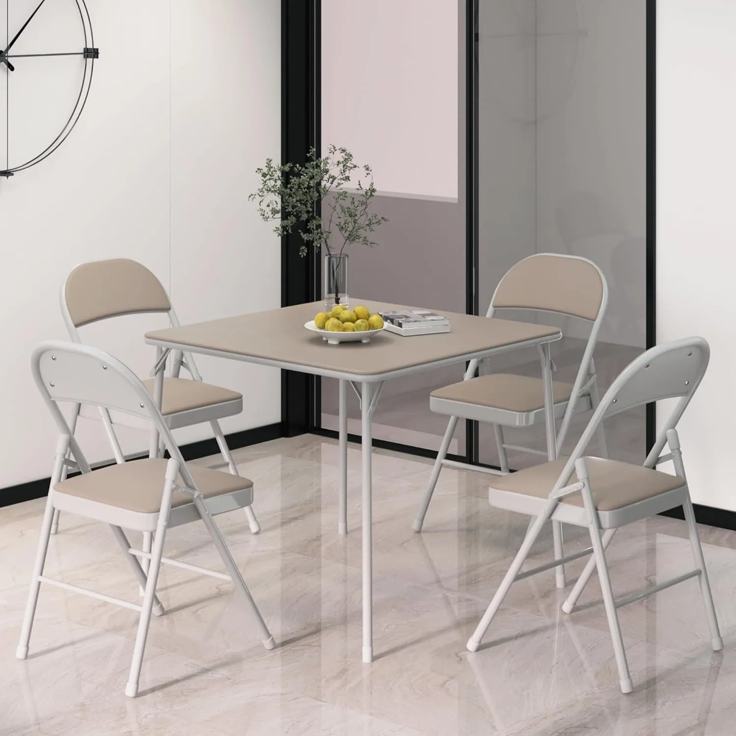 VECELO 34'' Folding Table with PU Padded Tabletop, Portable Multifunctional for Indoor/Outdoor, Home, Parties, Picnics, and Games, 1 Piece, Beige