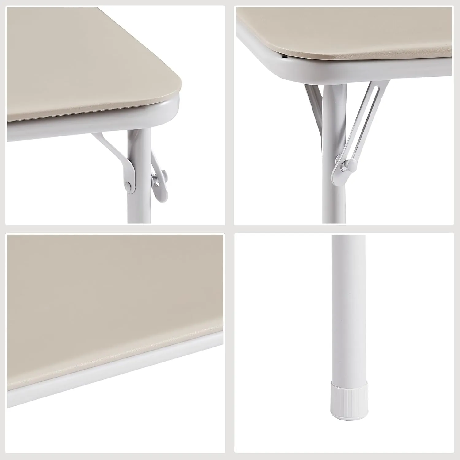VECELO 34'' Folding Table with PU Padded Tabletop, Portable Multifunctional for Indoor/Outdoor, Home, Parties, Picnics, and Games, 1 Piece, Beige