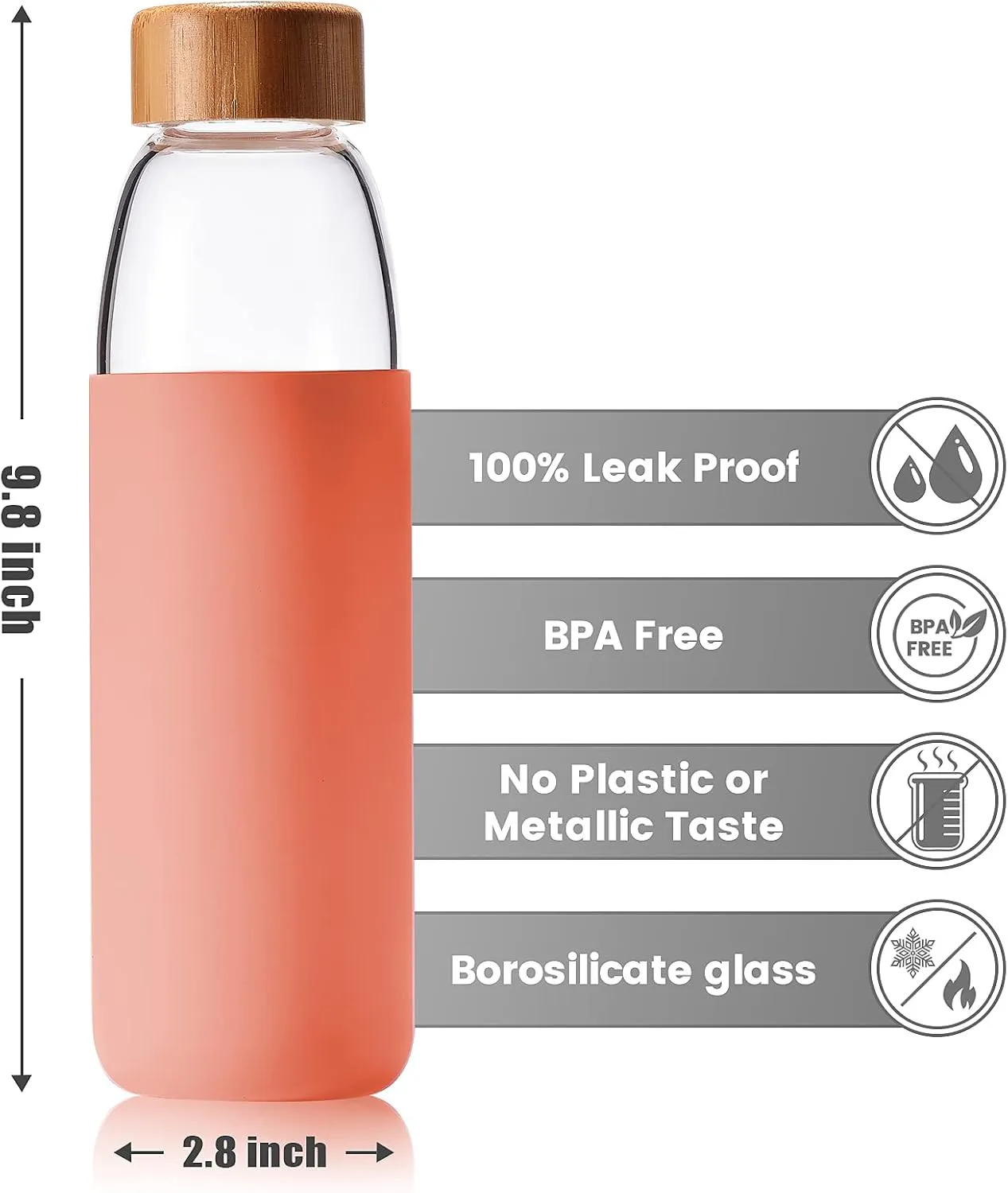 veegoal 25 Oz Borosilicate Glass Water Bottles with Bamboo Lid, BPA-FREE, Non-Slip Silicone Sleeve, and Stainless Steel Leak Proof Lid - Reusable Glass Bottle for Men and Women