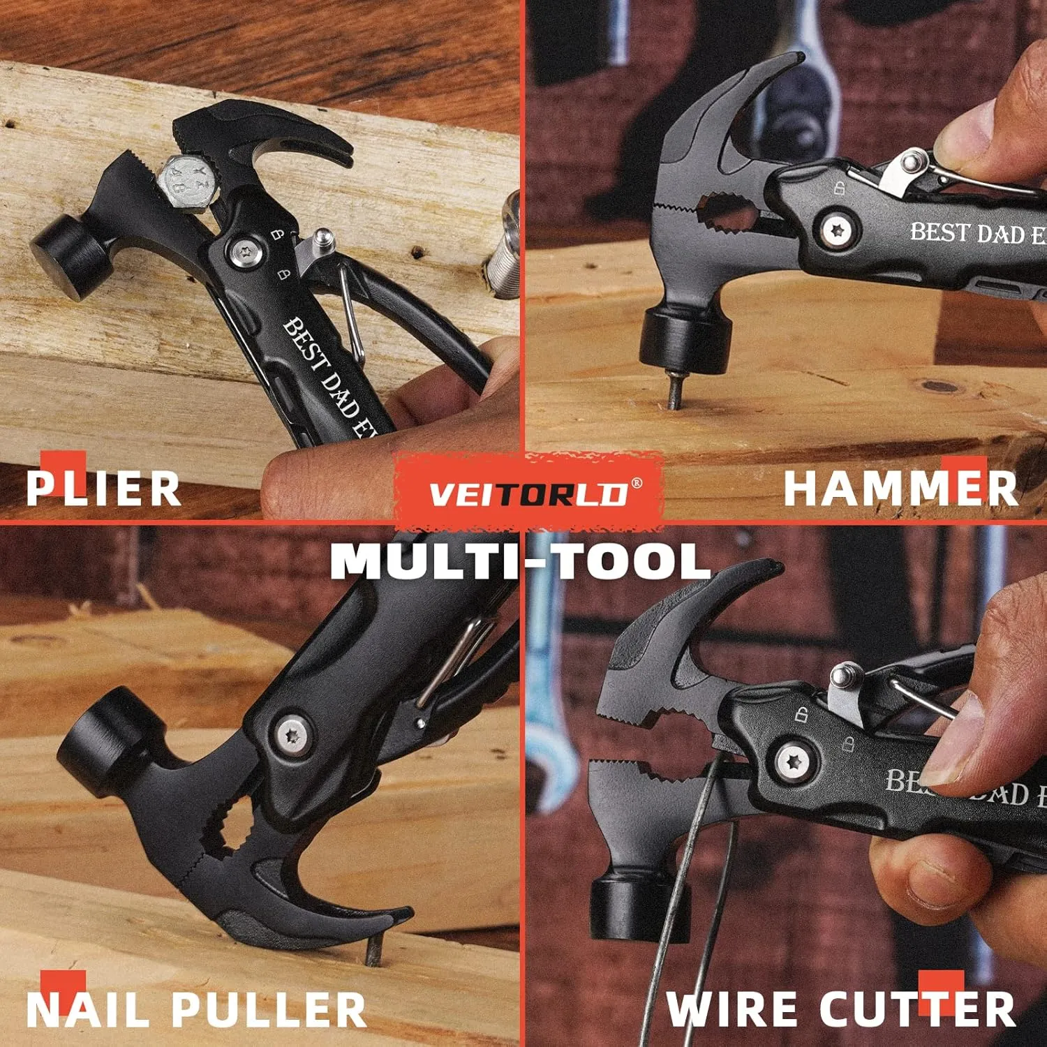 VEITORLD Gifts for Dad from Daughter Son Kids, Fathers Day, Dad Gifts Who Wants Nothing, Birthday Gift Ideas for Men Father Him, All in One Tools Mini Hammer Multitool, Cool Gadgets Presents