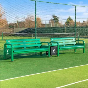 Vermont Aluminum Tennis Court Bench [2 Seater] | Range of Packages – Premium Courtside Benches [Any Court Surface] (2X Benches, Table & Storage Can)