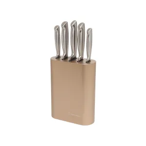 Vertical Oval Metallic Champagne 6pc Knife Block Set - DISCONTINUED BY SUPPLIER