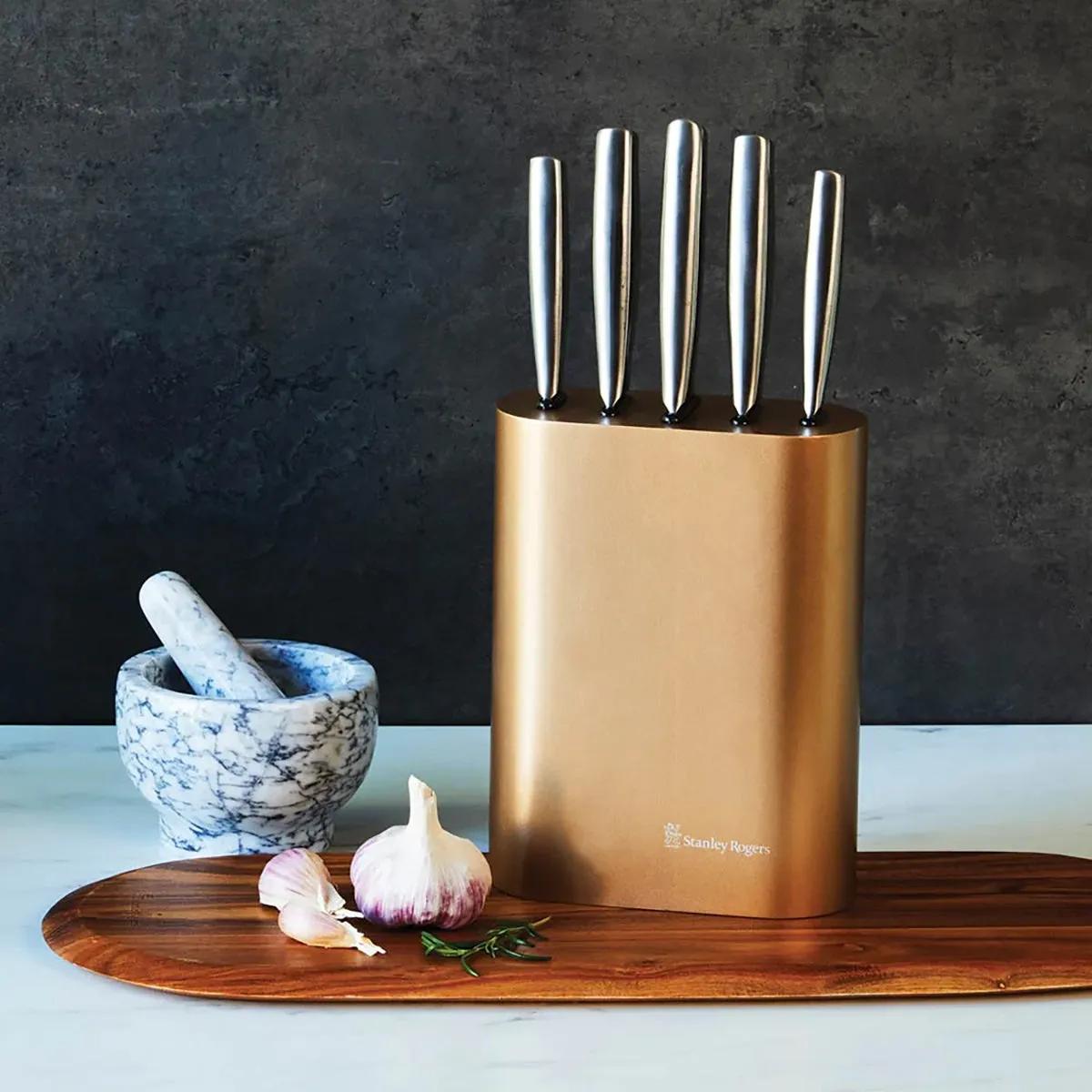 Vertical Oval Metallic Champagne 6pc Knife Block Set - DISCONTINUED BY SUPPLIER