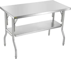 VEVOR Commercial Worktable Workstation 48 x 24 Inch Folding Commercial Prep Table, Heavy-duty Stainless Steel Folding Table with 772 lbs Load, Kitchen Work Table, Silver Stainless Steel Kitchen Island