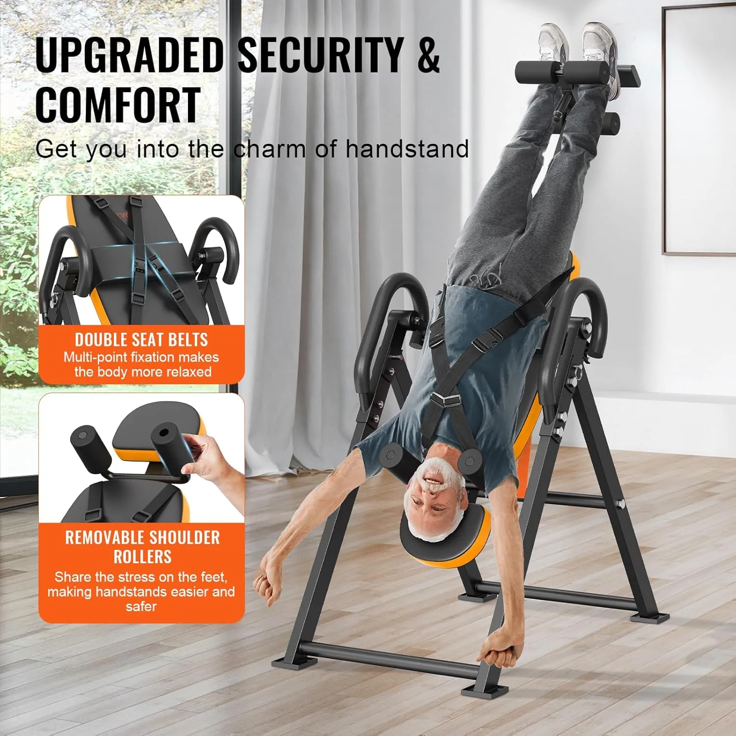 VEVOR Inversion Table, 300lbs Capacity Heavy Duty Inversion Table, Decompression Back Stretcher Machine, Strength Training Equipment with Headrest, Ankle Lock, Adjustable Protective Belt